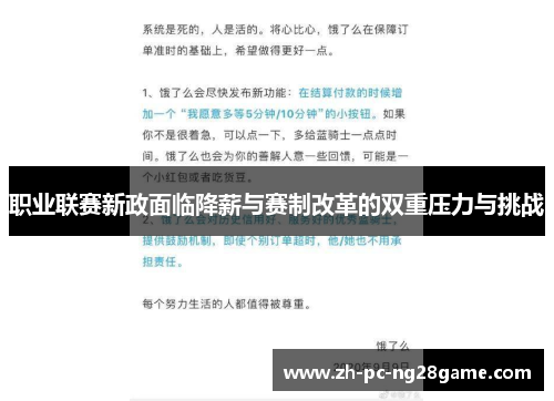 职业联赛新政面临降薪与赛制改革的双重压力与挑战
